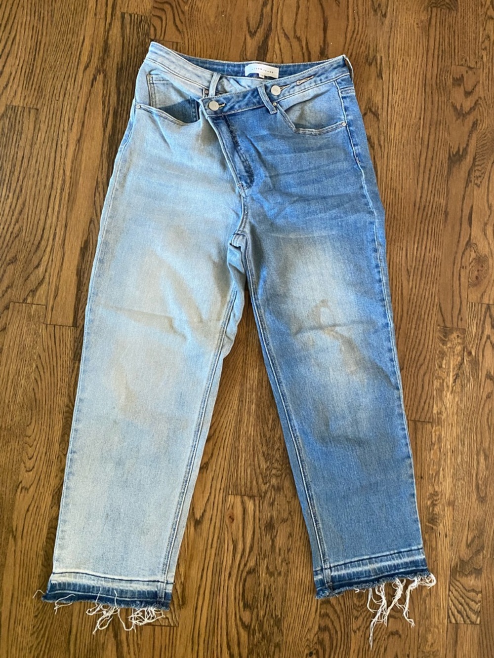 Risen Crossover Button Two-Tone Jeans